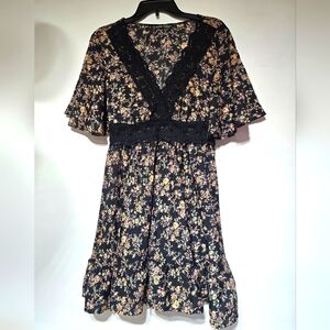 SHEIN Floral Black Midi Dress. Size L.